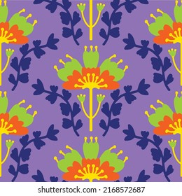 Abstract Hand Drawing Oriental Tile Ceramic Ethnic Vintage Flowers and Leaves Seamless Vector Pattern Isolated Background