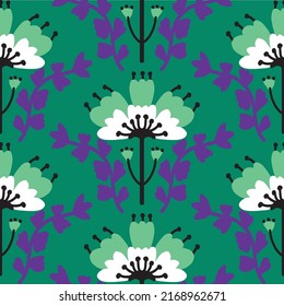 Abstract Hand Drawing Oriental Tile Ceramic Ethnic Vintage Flowers and Leaves Seamless Vector Pattern Isolated Background