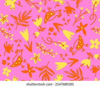 Abstracto Dibujo A Mano Flores Vintage Orientales Hojas y Aves Patrón Vector Sin Marea Fondo Aislado