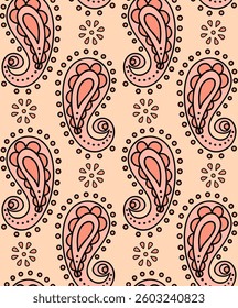 Abstract Hand Drawing Paisleys Flowers Geometric Ethnic Bohemian Seamless Vector Pattern Isolated Background