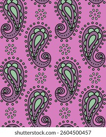 Abstract Hand Drawing Paisleys Flowers Geometric Ethnic Bohemian Seamless Vector Pattern Isolated Background