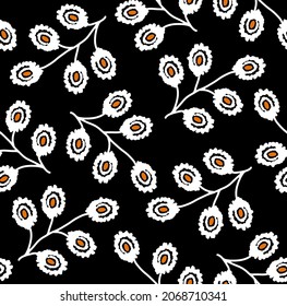 Abstract Hand Drawing Peacock Feather Shape Leaves Seamless Vector Pattern Isolated Background