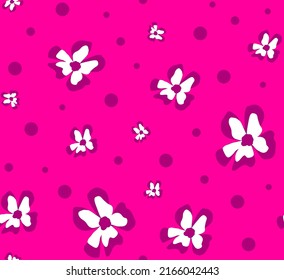 Abstract Hand Drawing Peony Flowers and Dots Seamless Vector Pattern Isolated Background  