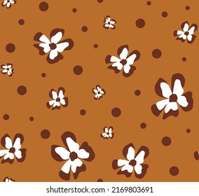 Abstract Hand Drawing Peony Flowers and Dots Seamless Vector Pattern Isolated Background  