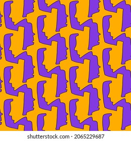Abstract Hand Drawing People Silhouettes Geometric Tile Seamless Vector Pattern Isolated Background