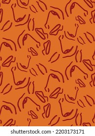 Abstract Hand Drawing People Women Faces Silhouettes Seamless Vector Pattern Isolated Background