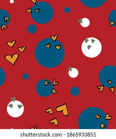 Abstract Hand Drawing Polka Dots and Hearts Repeating Vector Pattern Isolated Background