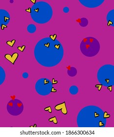Abstract Hand Drawing Polka Dots and Hearts Repeating Vector Pattern Isolated Background
