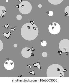Fondo aislado del patrón vectorial repetitivo de los puntos y corazones de la polka dibujante de mano