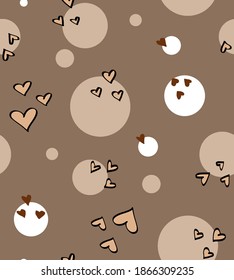 Fondo aislado del patrón vectorial repetitivo de los puntos y corazones de la polka dibujante de mano