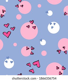 Abstract Hand Drawing Polka Dots and Hearts Repeating Vector Pattern Isolated Background