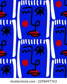 Abstract Hand Drawing Pop Art Retro Woman Girl Faces Seamless Vector Pattern Isolated Background