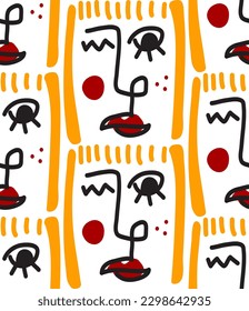 Abstract Hand Drawing Pop Art Retro Woman Girl Faces Seamless Vector Pattern Isolated Background