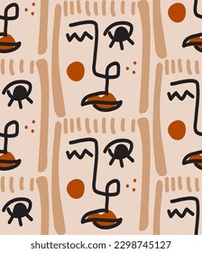 Resumen Dibujo A Mano Dibujo Pop Art Retro Mujer Chica Enfrenta Un Patrón Vector Sin Maravilla Fondo Aislado