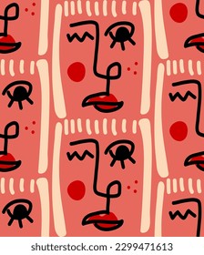 Resumen Dibujo A Mano Dibujo Pop Art Retro Mujer Chica Enfrenta Un Patrón Vector Sin Maravilla Fondo Aislado