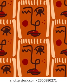 Abstract Hand Drawing Pop Art Retro Woman Girl Faces Seamless Vector Pattern Isolated Background