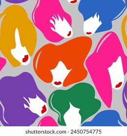 Abstract Hand Drawing Pop Art Retro Mix Woman Girl Silhouettes Portraits Faces Seamless Vector Pattern Isolated Background