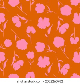 Abstract Hand Drawing Poppy Flowers And Leaves Seamless Vector Pattern Isolated Background  