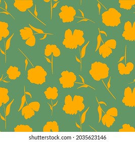 Abstract Hand Drawing Poppy Flowers and Leaves Seamless Vector Pattern Isolated Background  