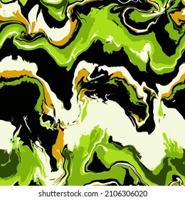 Abstract Hand Drawing Psychedelic Camouflage Wavy Liquid Tie Dye Marble Brush Strokes Seamless Vector Pattern Isolated Background