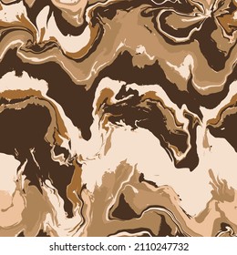 Abstract Hand Drawing Psychedelic Camouflage Wavy Liquid Tie Dye Marble Brush Strokes Seamless Vector Pattern Isolated Background