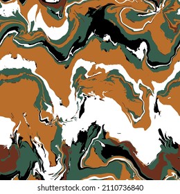 Abstract Hand Drawing Psychedelic Camouflage Wavy Liquid Tie Dye Marble Brush Strokes Seamless Vector Pattern Isolated Background