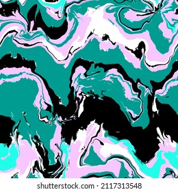Abstract Hand Drawing Psychedelic Camouflage Wavy Liquid Tie Dye Marble Brush Strokes Seamless Vector Pattern Isolated Background