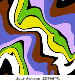 Abstract Hand Drawing Psychedelic Camouflage Wavy Liquid Tie Dye Marble Brush Strokes Seamless Vector Pattern Isolated Background