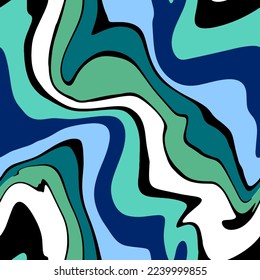 Abstract Hand Drawing Psychedelic Camouflage Wavy Liquid Tie Dye Marble Brush Strokes Seamless Vector Pattern Isolated Background