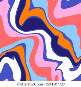Abstract Hand Drawing Psychedelic Camouflage Wavy Liquid Tie Dye Marble Brush Strokes Seamless Vector Pattern Isolated Background