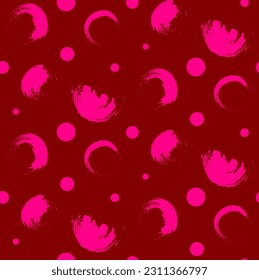 Abstract Hand Drawing Random Brush Strokes Polka Dots Stains Seamless Vector Pattern Isolated Background