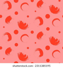 Abstract Hand Drawing Random Brush Strokes Polka Dots Stains Seamless Vector Pattern Isolated Background
