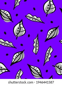 Dibujo manual abstracto de hojas aleatorias y puntos patrón vectorial sin soldadura fondo aislado
