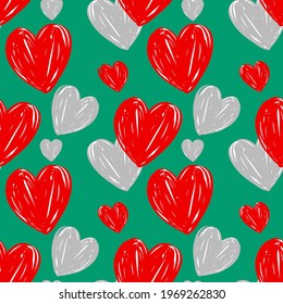 Abstract Hand Drawing Random Sketch Hearts Repeating Vector Pattern Isolated Background