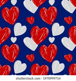 Abstract Hand Drawing Random Sketch Hearts Repeating Vector Pattern Isolated Background