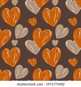 Abstract Hand Drawing Random Sketch Hearts Repeating Vector Pattern Isolated Background