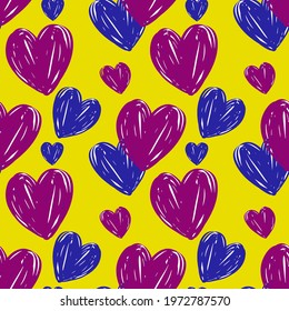 Abstract Hand Drawing Random Sketch Hearts Repeating Vector Pattern Isolated Background