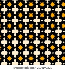 Resumen Dibujo a mano Retro 70 Tile geométrico Estrella de cerámica Formas Vector sin inconvenientes Patrón de fondo aislado