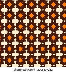 Abstract Hand Drawing Retro 70s Geometric Tile Ceramic Star Shapes Seamless Vector Pattern Isolated Background