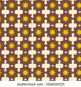 Abstract Hand Drawing Retro 70s Geometric Tile Ceramic Star Shapes Seamless Vector Pattern Isolated Background