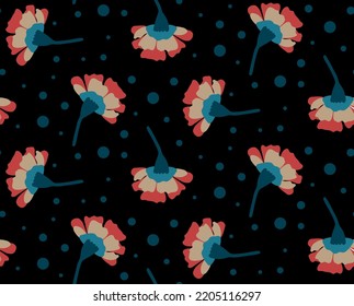 Fondo aislado de las flores de la clavija retro de dibujo a mano y puntos del patrón vectorial sin soldadura