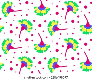 Fondo aislado de las flores de la clavija retro de dibujo a mano y puntos del patrón vectorial sin soldadura