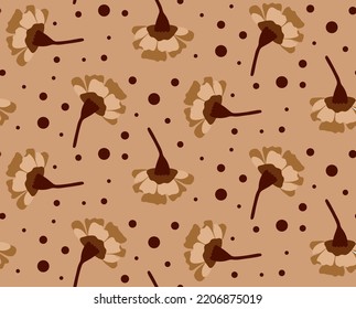 Fondo aislado de las flores de la clavija retro de dibujo a mano y puntos del patrón vectorial sin soldadura