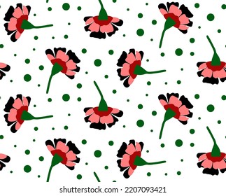 Fondo aislado de las flores de la clavija retro de dibujo a mano y puntos del patrón vectorial sin soldadura