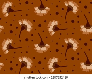 Fondo aislado de las flores de la clavija retro de dibujo a mano y puntos del patrón vectorial sin soldadura