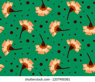 Fondo aislado de las flores de la clavija retro de dibujo a mano y puntos del patrón vectorial sin soldadura