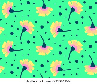 Fondo aislado de las flores de la clavija retro de dibujo a mano y puntos del patrón vectorial sin soldadura