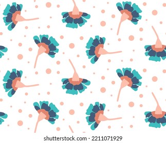 Fondo aislado de las flores de la clavija retro de dibujo a mano y puntos del patrón vectorial sin soldadura
