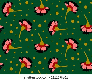 Fondo aislado de las flores de la clavija retro de dibujo a mano y puntos del patrón vectorial sin soldadura
