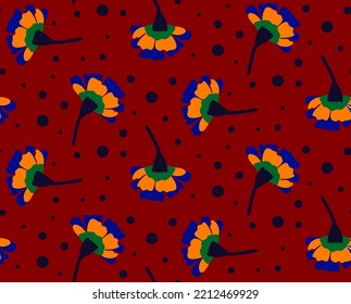 Fondo aislado de las flores de la clavija retro de dibujo a mano y puntos del patrón vectorial sin soldadura